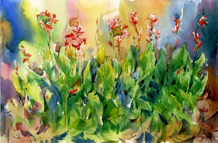 Abstract flowers watercolor painting. Spring multicolored flowersの写真素材