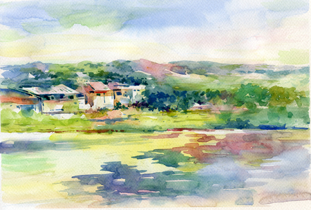 Watercolor Painting of landscapeの写真素材