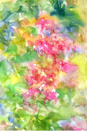 Abstract flowers watercolor painting. Spring multicolored flowersの写真素材