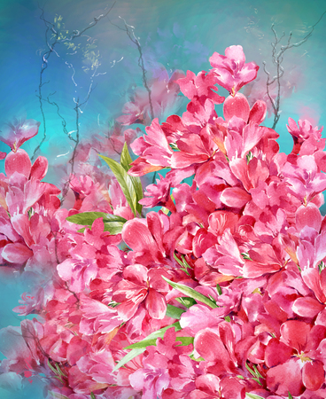 Bouquet of multicolored flowers watercolor painting styleの写真素材