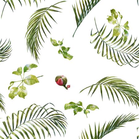 Watercolor illustration of leaf, seamless pattern on white backgroundの写真素材