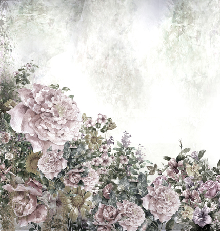 Abstract colorful flowers watercolor painting. Spring multicolored in natureの写真素材