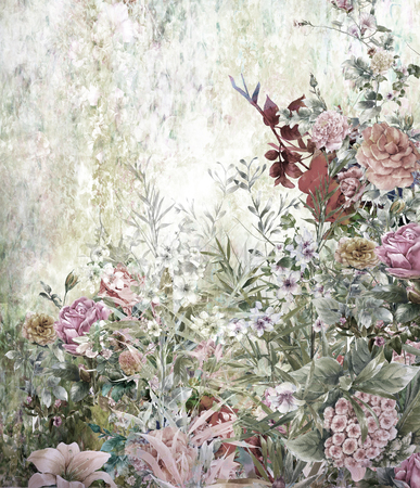 Abstract colorful flowers watercolor painting. Spring multicolored in natureの写真素材