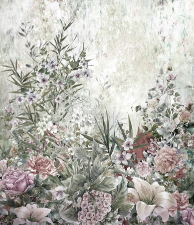 Abstract colorful flowers watercolor painting. Spring multicolored in natureの写真素材