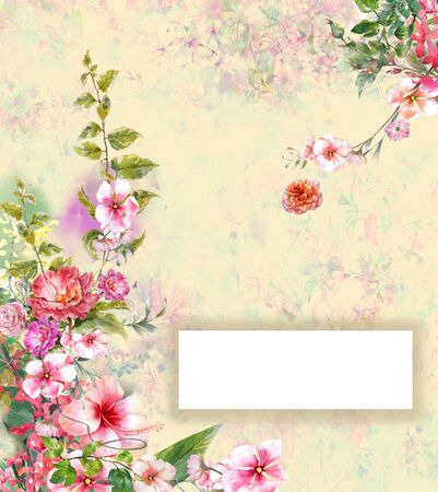Abstract colorful flowers watercolor painting , Has space for textの写真素材
