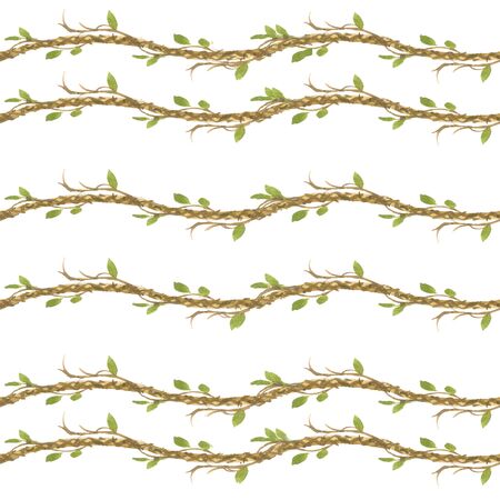 Watercolor painting of leaf and flowers, seamless pattern on white backgroundの写真素材