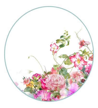 watercolor painting of leaves and flower, on white backgroundの写真素材