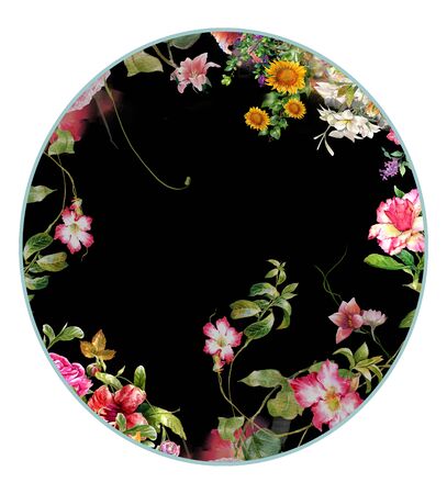 watercolor painting of leaves and flower, on white backgroundの写真素材