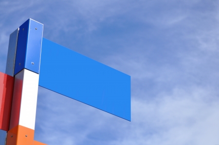 blue road sign with cloudy sky on の写真素材