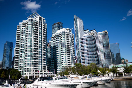 View of downtown Toronto including the CN Tower from lake Ontario