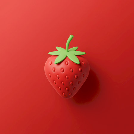 Strawberry isolated on a red background. 3d illustration.の素材