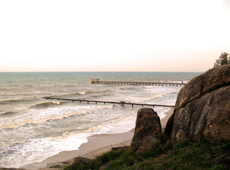two pathway stand on the beachの写真素材