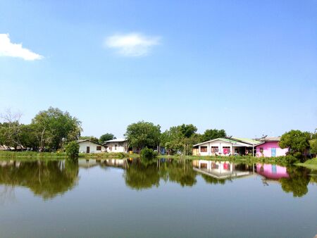 house beside canal.の写真素材