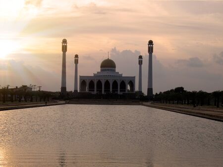 Beautiful sunset at Central Songkhla Mosque, Thailand.の写真素材