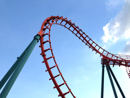 A segment roller coaster on blue sky background