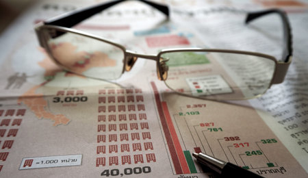 business newspapers and eyeglassesの写真素材