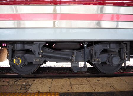 Low angle view of train wheelの写真素材