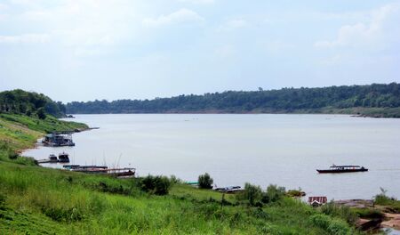 River and mountains at summer dayの写真素材