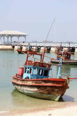Old wooden fishing boatの写真素材