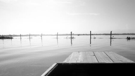 Wooden the boat top on the river, abstract.の写真素材