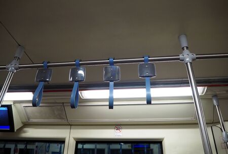 blue handle on a trainの写真素材