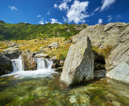 Mountain River Landscape in Fagaras, Romaniaの写真素材