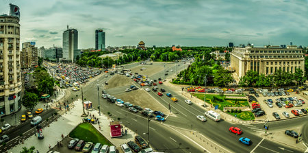 BUCHAREST, RO, MAY 2015: Aerial view of Victory Square.のeditorial素材