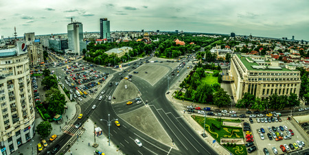 BUCHAREST, RO, MAY 2015: Aerial view of Victory Square.のeditorial素材