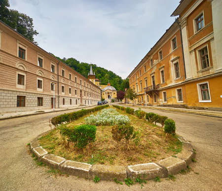 Main street in Herculane resort, Romania.の写真素材