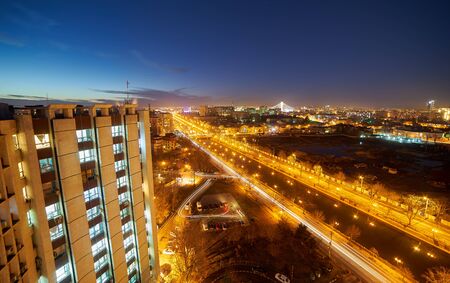 Bucharest Aerial View of Dambovita River at sunset.の写真素材