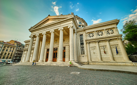 BUCHAREST, RO, JUL 2015: Athenaeum Building in Bucharest.のeditorial素材