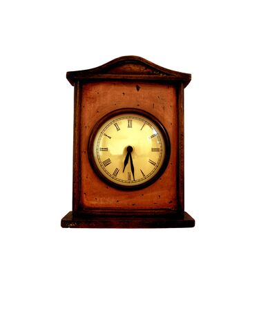 Old brown wooden clock on white background.の写真素材