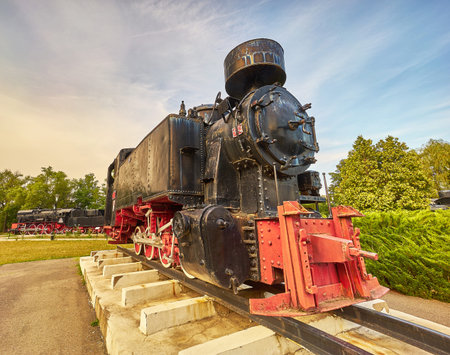 Old Black Red Locomotive in Resita, Romania.