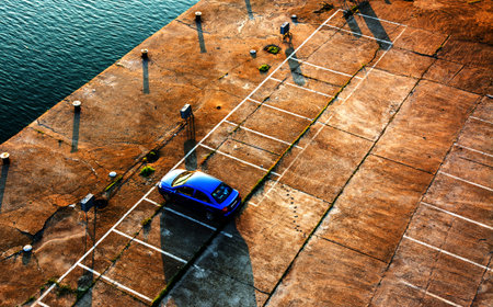 Car in empty parking lot.の写真素材