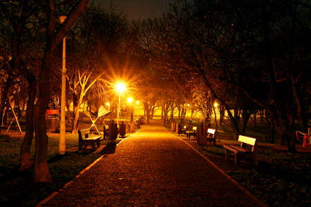 Gheorghe Petrascu Park at night in Bucharest, Romania.の写真素材