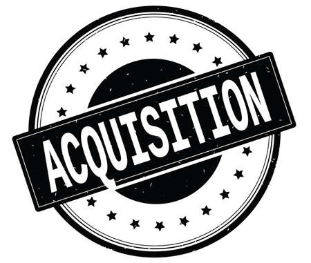 ACQUISITION text, on round vintage rubber stamp sign with stars, black color.の写真素材