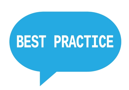 BEST PRACTICE text in cyan speech bubble simple sign with rounded corners.の写真素材