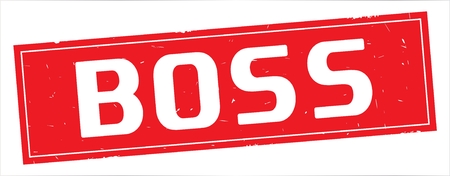 BOSS text, on full red rectangle vintage textured stamp sign.の写真素材