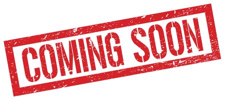 COMING SOON red grungy rectangle stamp sign.の写真素材