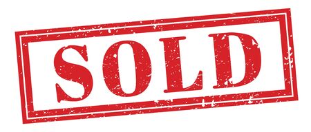 SOLD red grungy rectangle stamp.の写真素材