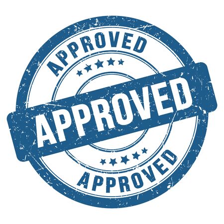 APPROVED blue round grungy stampの写真素材