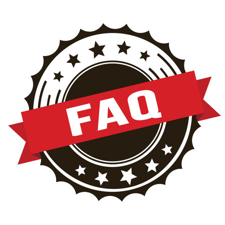 FAQ text on red brown ribbon badge stamp.の写真素材