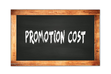 PROMOTION  COST text written on black wooden frame school blackboard.の写真素材