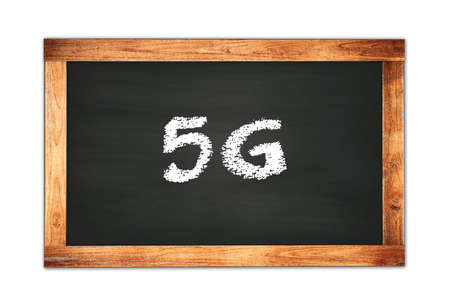 5G text written on black wooden frame school blackboard.の写真素材