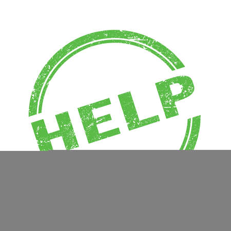 HELP text written on green grungy vintage round stamp.の写真素材