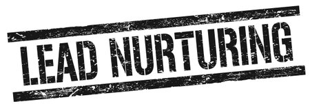 LEAD NURTURING text on black grungy rectangle stamp sign.
