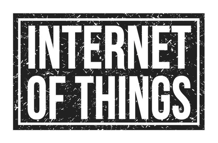 INTERNET OF THINGS, words written on black rectangle stamp signの写真素材