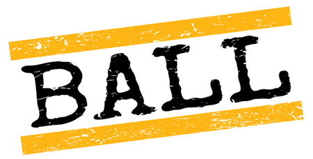 BALL text written on yellow-black grungy lines stamp sign.の写真素材