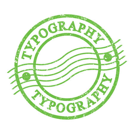 TYPOGRAPHY, text written on green grungy postal stamp.の写真素材