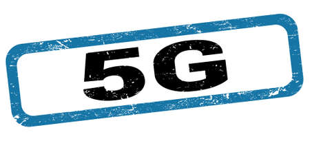 5G text written on blue-black rectangle stamp sign.の写真素材